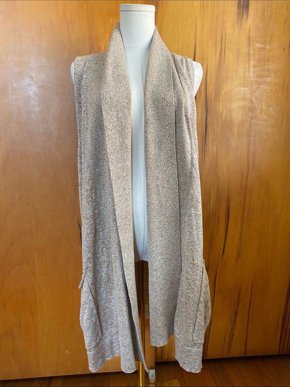 Ellen Tracy Sleeveless Open-Front Knit Cardigan Multicolor Oatmeal Heather